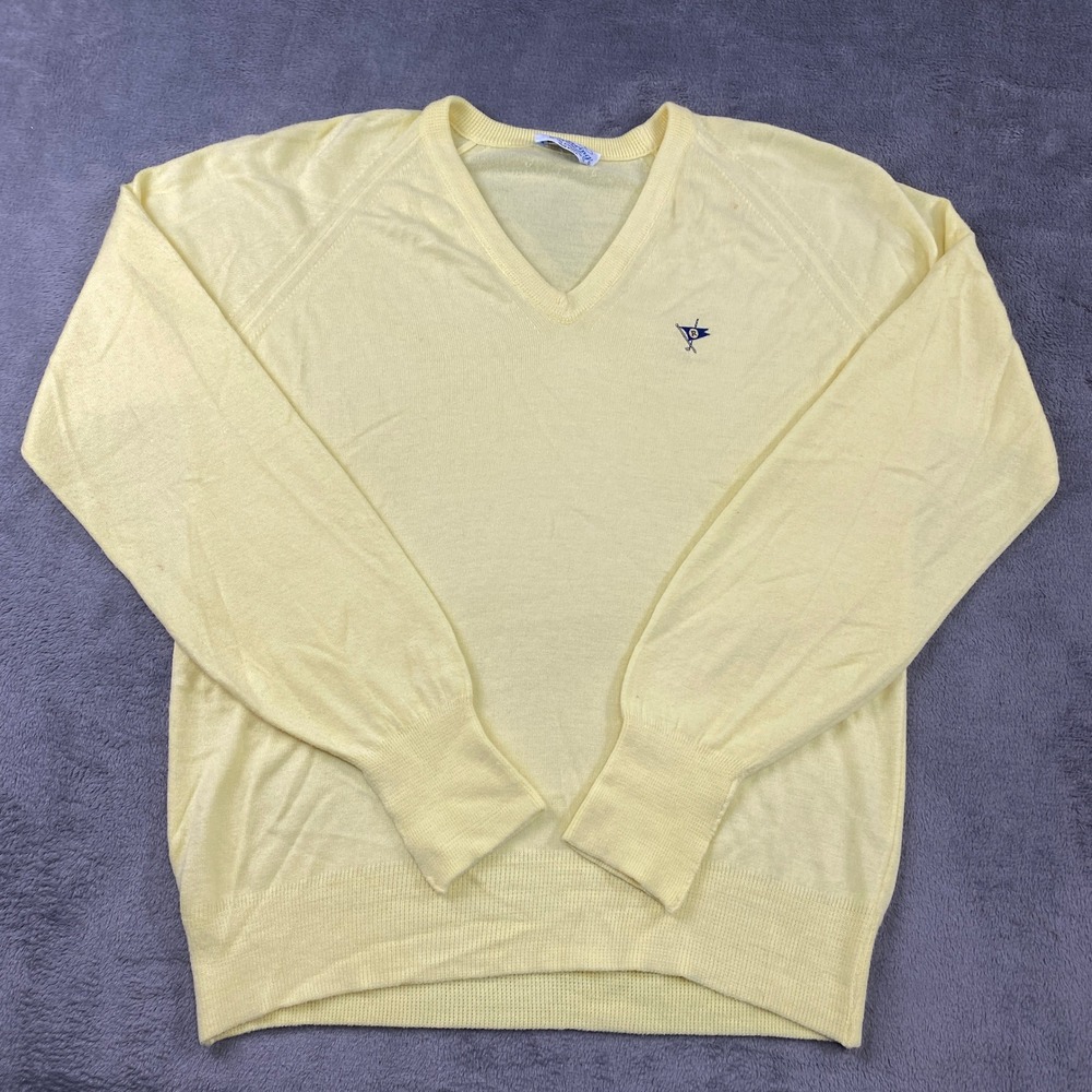 Vintage Pickering Sweater Mens L Yellow VNeck Acrylic Golf Ocean Reef Active USA